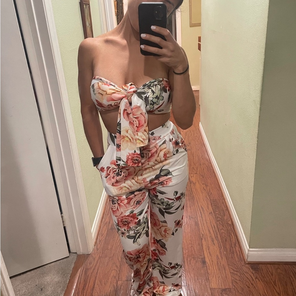 CBR Pink and Cream Wide Leg Jumpsuit with Flowing Silhouette
